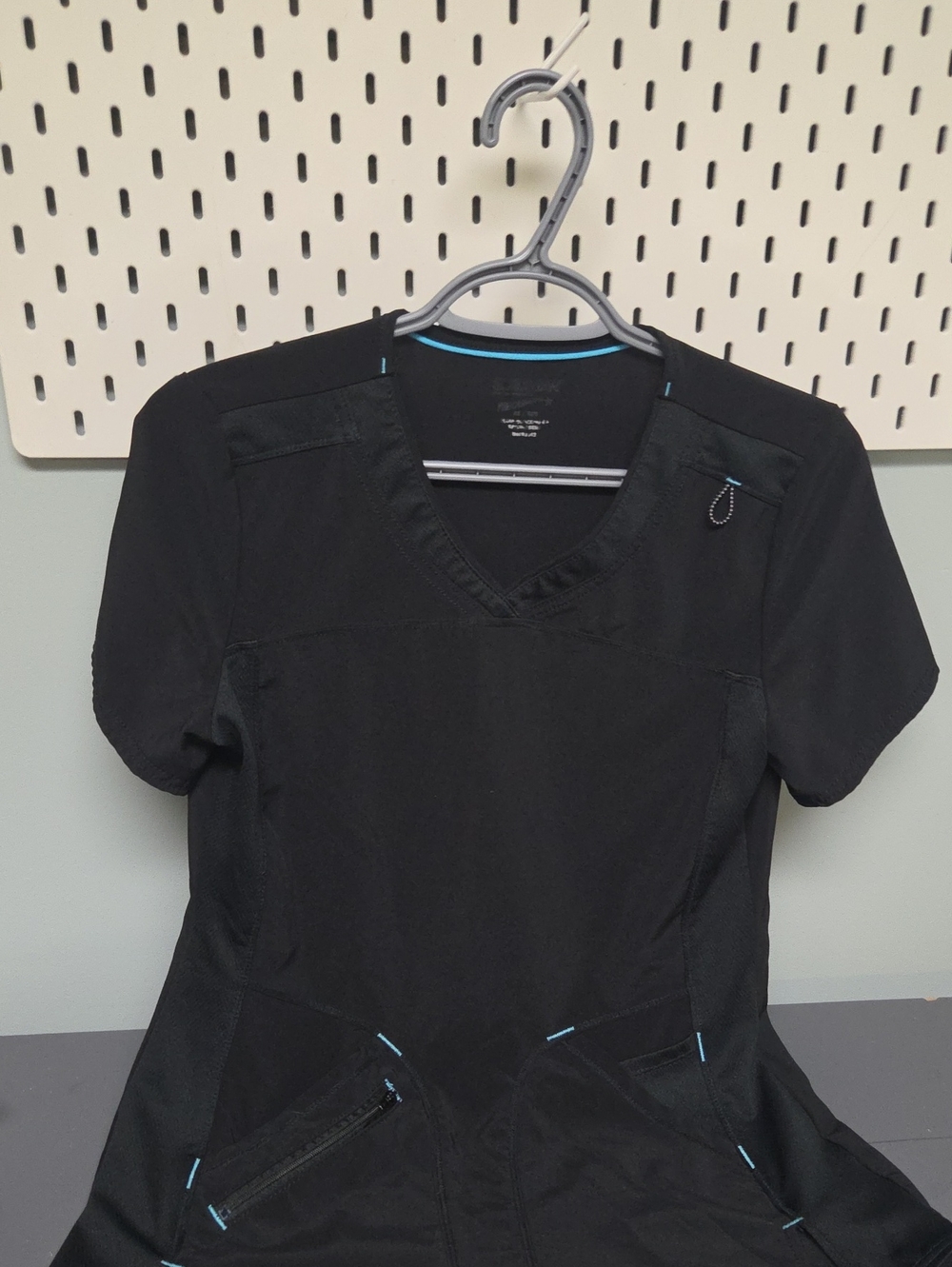 Black Medical Scrub Top with Blue Trim - Scrub Star